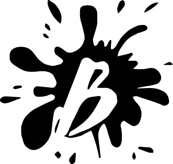 B ink splot in black and white logo for brush with the law 2021