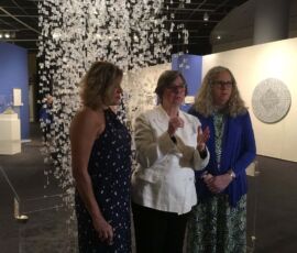 Maria Maneos with Frances Wolf and Dr. Rachel Levine beside 5535-2017 at Art of the State 2018